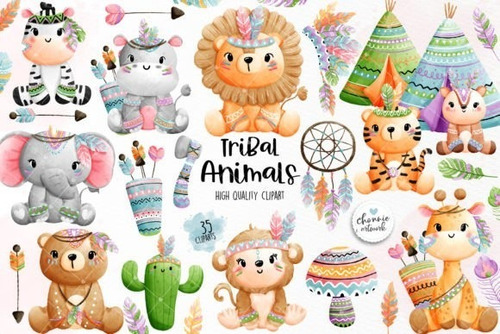 Kit Imprimible Scrap #02 - Tribal Animals Clipart Tribal Woo