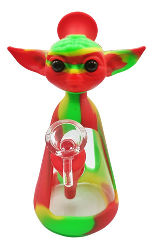 Bong Baby Yoda De Vidrio Con Cubierta De Silicona Rasta