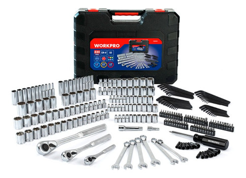 Kit Herramientas Mecánicas 230 Pzas Valija Plastica Workpro 