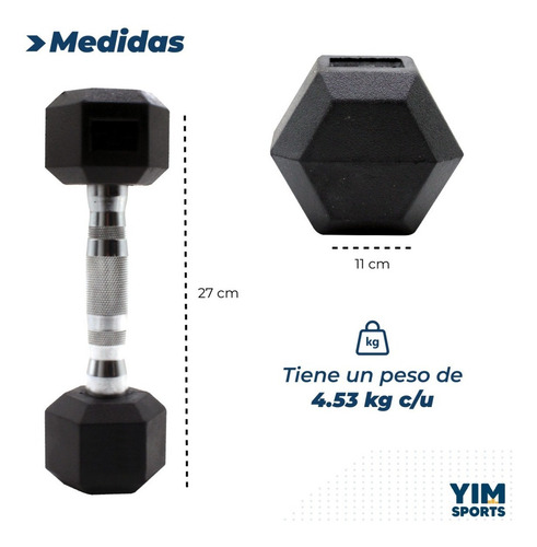 2 Mancuernas 10 Lb 4.53 Kg C/u Kit Set Pesas Hexagonales Pro Color Negro