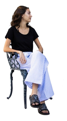 Imagen 3 de 7 de Pantalon Annis Oxford Con Lazo Rayado Mujer Pijama Verano