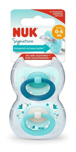 Imagen 4 de 5 de Set De 2 Chupetes Nuk Signature 0-6 Nene Con Estuche