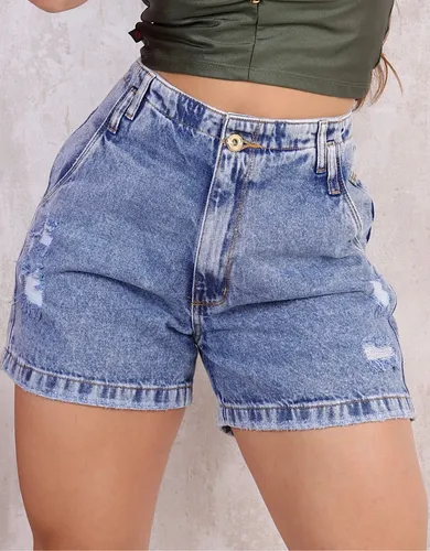 MLB 5212627174 Short Mon 100 Boyfriend Meia Coxa Cintura Alta Feminina JM