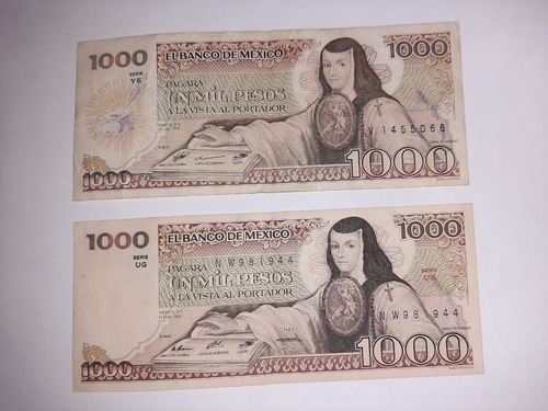 Billete 1000 Pesos Sor Juana Asbaje 1983 Variante Verde Café (Usado)