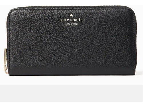 Billetera Kate Spade Leila Con Diseño Lisa Color Negro De Cuero - 19.5cm X 10.5cm X 2.5cm