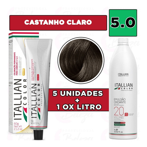 Kit 5 Tinta 5.0 Castanho Claro Itallian Color + Ox20