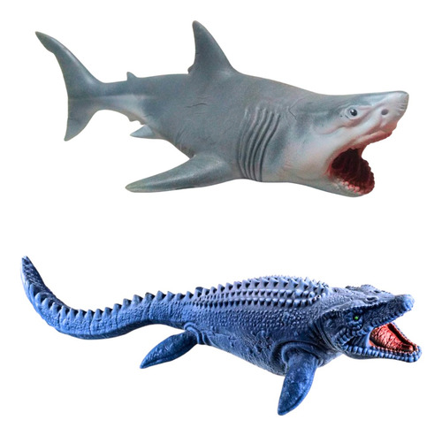 Kit 2 Brinquedos Tubarão Dinossauro Mossassauro Vinil Banho 