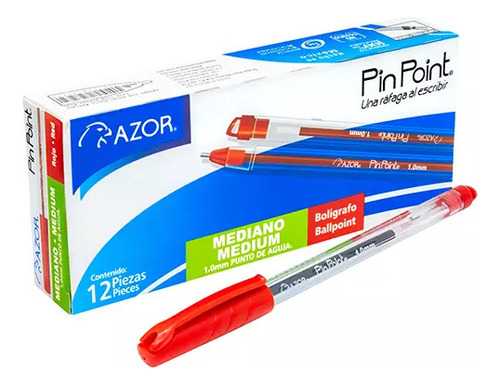 Pluma Punto Mediano Pin Point 1.0 Mm Caja Con 12 Pzas Transparente Rojo