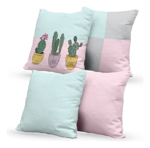 Kit 4 Almofadas Decorativas Own Cactos Rosa E Azul - 45x45 C