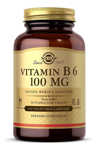 Vitamina B6 100 Mg Solgar 250 Capsulas Vegetales Sabor Neutro