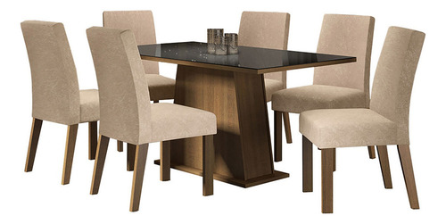 Juego De Comedor 6 Sillas Gian Fiore Vekka Color Marrón Y Beige Diseño De La Tela De Las Sillas Liso
