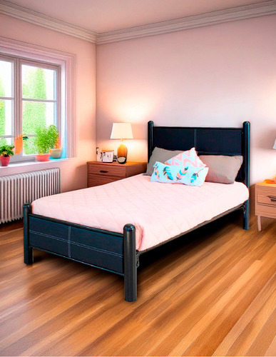 Cama Matrimonial Cruzze Con Cabecera En Vinil Chocolate Color Marrón