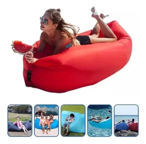 Sofá Cama Preguiçosa Portátil, Barco Inflável, Saco De Dormi Cor Vermelho