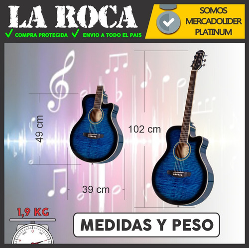 Imagen 6 de 10 de Guitarra Electroacustica Parquer Gac209 Tbbleq4 Con Afinador