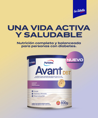 2 Leche Polvo Purisima Avant Dbt 800g Tratamiento Diabetes