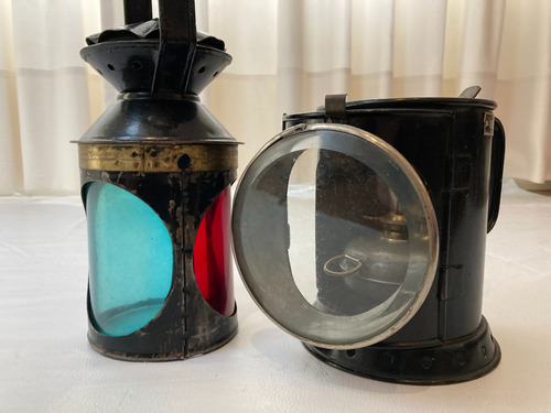 Antiguo Farol Ferroviario De Hierro Negro Para Señalero (Usado)