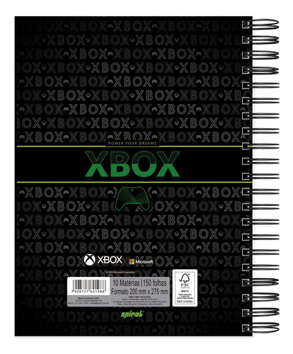 Caderno Universitário 10 Matérias 150 Fls Xbox Premium Imã