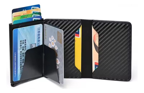 Tarjetero Inteligente Rfid Aluminio Con Cuero Sintético Café Obscuro