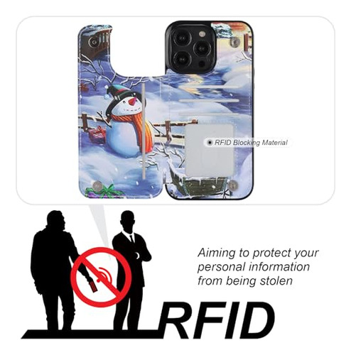 Funda Cartera Para iPhone 14 Pro Max Christmas Santa Snowman