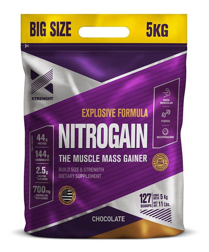 Suplemento en polvo Xtrenght  Nitrogain carbohidratos sabor chocolate en bolsa de 5kg