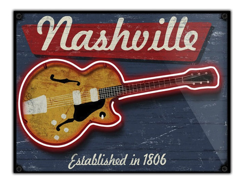 #1074 - Cuadro Vintage - Nashville Guitarra Rock No Chapa