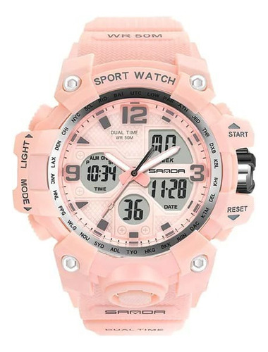 Reloj De Mujer Impermeable Sport Colorido Correa Rosa Fondo Rosa