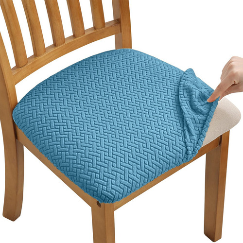 6 Funda Protectora Asiento Elástica Para Silla Comedor Azul Acero Rayas