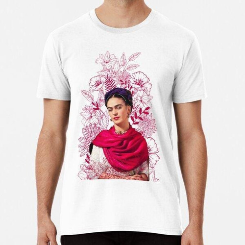 Remera Retrato Frida Kahlo Color, Flores Rosas, Fondo Negro 