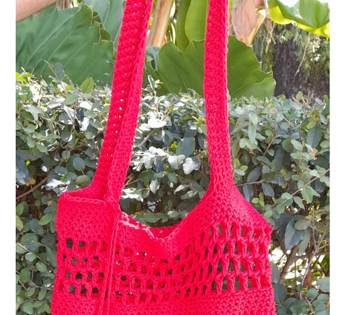 Bolsa De Red Hilo Crochet Roja / Artesanal Tlc54d