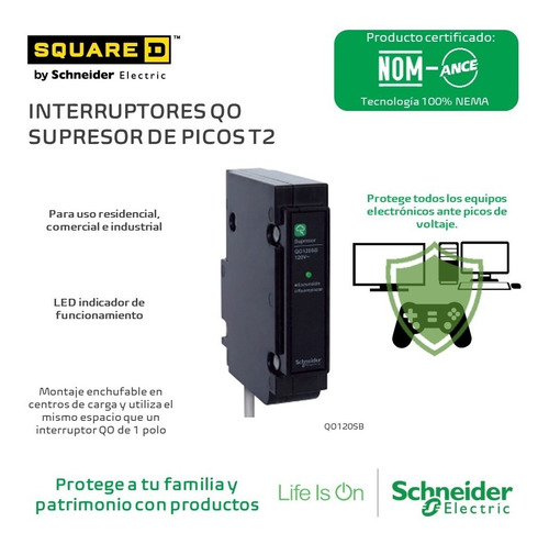 Imagen 2 de 6 de Supresor De Picos T2 Tipo Qo 22 Ka 1f, 2h, 120 Vca, - Qo12