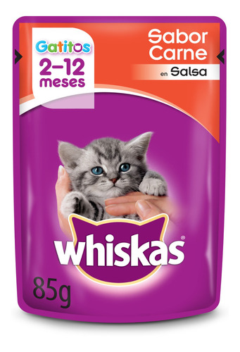 Alimento Whiskas Gatos Filhotes para gato de temprana edad sabor carne en salsa en sobre de 85 g