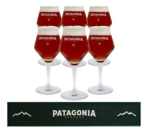 6 Copas De Cerveza Patagonia Tekku Somellier + Esterilla Bar