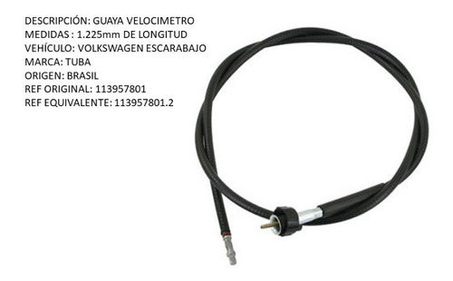 Guaya Velocimetro Volkswagen Escarabajo 1.225mm 