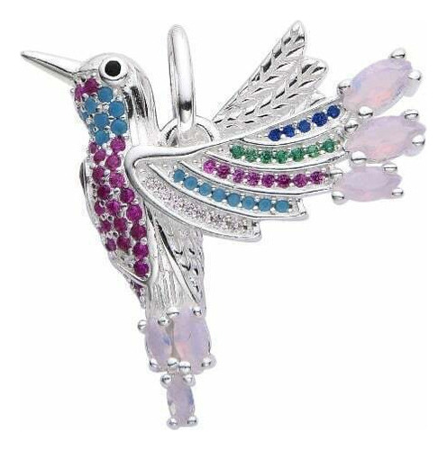 Dije Colibrí Picaflor Plata 925 Piedras Colores Cadena 