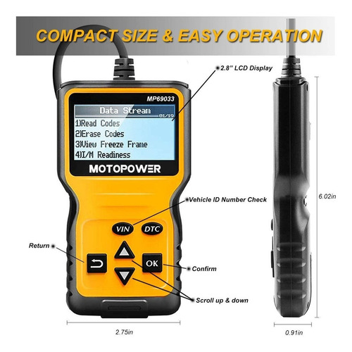 Escáner Automotriz - Motopower Mp69033 Car Obd2