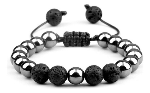 Pulsera Cuarzo Hematita - Volcanica Tejida Unisex + Estuche