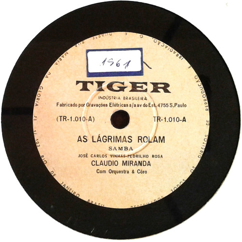 78 Rpm Cláudio Miranda Debut (1º) 1959 Selo Tiger Tr1010