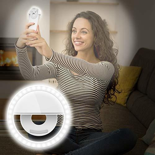 Rechargeable Battery with 36 LED for Smart Phone Camera Round Shape - Amuoc Clip on Selfie Ring Light White 