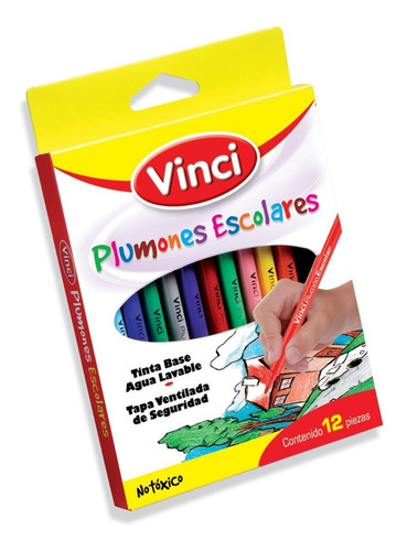 Marcador A Base De Agua Vinci 12 Colores Lavable Escolar