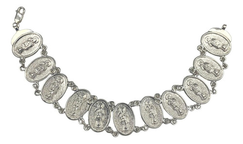 Pulsera Santa Muerte Esclava Medallas Plata Solida Ley 925