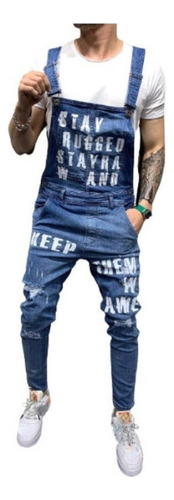 Youmu Hombres Con Estilo Overoles Jeans Letras Rotas