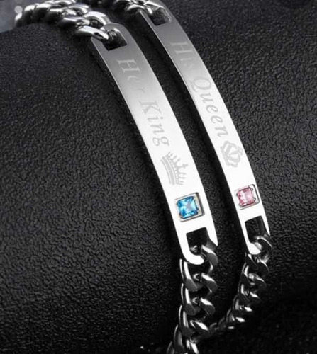 Set Pulseras His Queen/her King Plateadas Grabado 2 Nombres