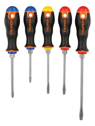 Juego De 5 Desarmadores Mango Comfort Grip Truper 14138