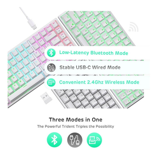 Imagen 3 de 10 de Teclado Inalambrico Blanco Rgb Royal Kludge Rk84 Tkl Blue S