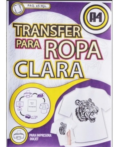 Papel Transfer A4 Para Estampados Ropa Clara Pack X 5hjs