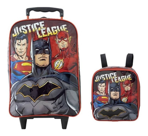 Kit Mochilete G + Lancheira  Liga Da Justiça Flash Batman