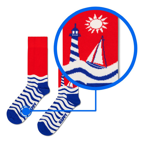 Calcetín Happy Socks Original Diseño Velero Unisex Estampado Multicolor Rayas 22 Cm - 25 Cm Del Pie
