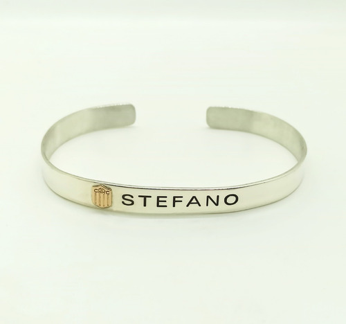 Pulsera Plata 925 Con Escudo De Futbol Oro 18 Y Nombre