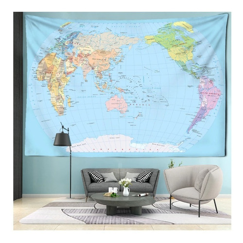 Mapa Mundi Océano Pacífico 95 X 70 Cms Bandera Mapamundi