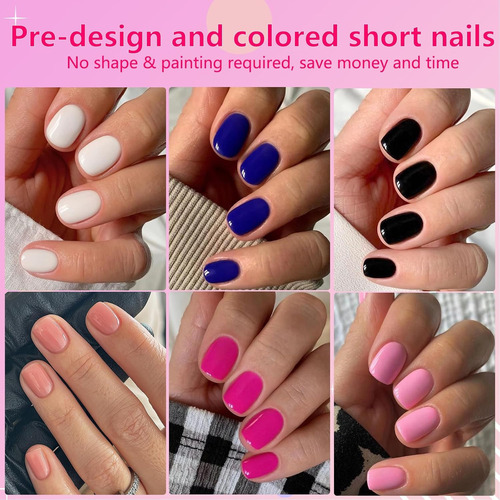 Addfavor 576 Uñas Postizas Cortas A Presión De 24 Colores, U
